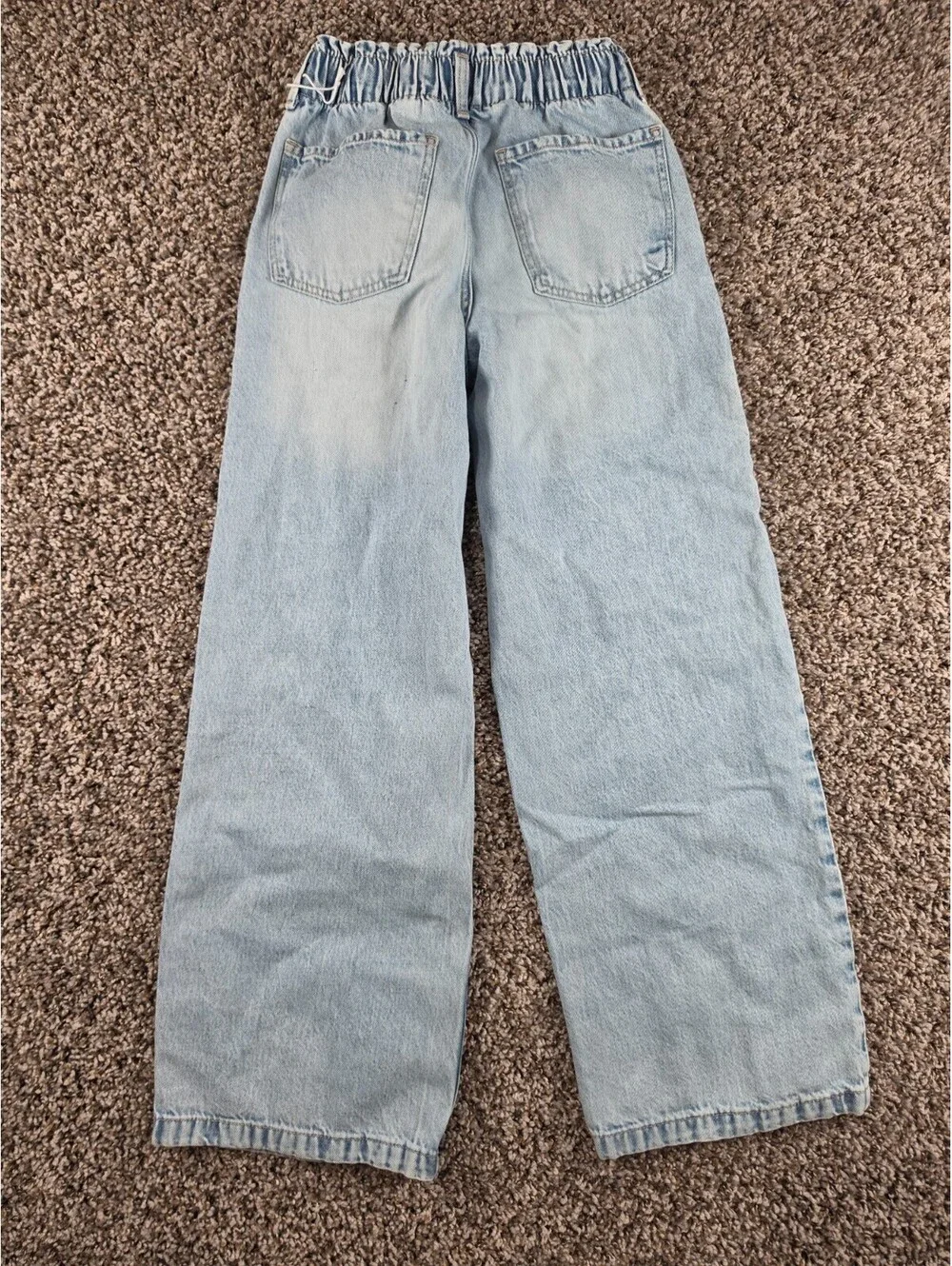 H&M Girls Sz 10 Wide Leg Paperbag Style Blue Jeans Light Wash High Waist